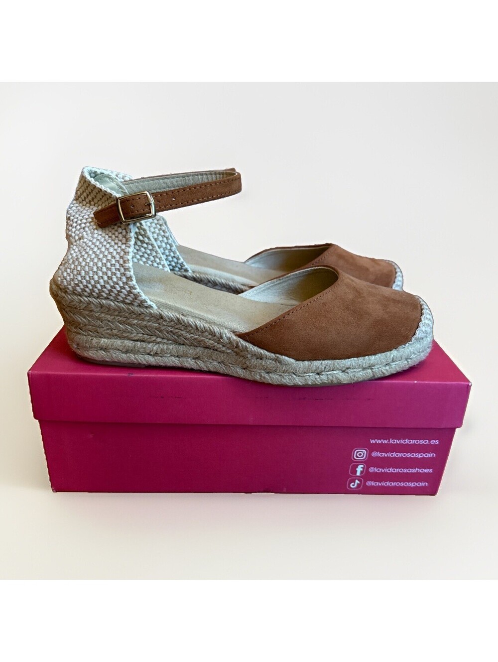 EUC La Vida Rosa Camel Brown Espadrille Wedge Heels Ankle Strap Sandals Shoes 9